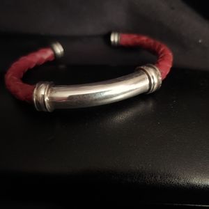 Brown leather and sterling silver cuff bracelet